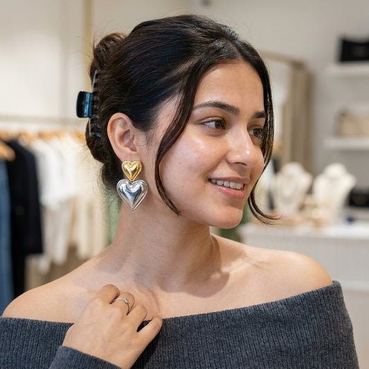 Dual Heart Statement Earrings