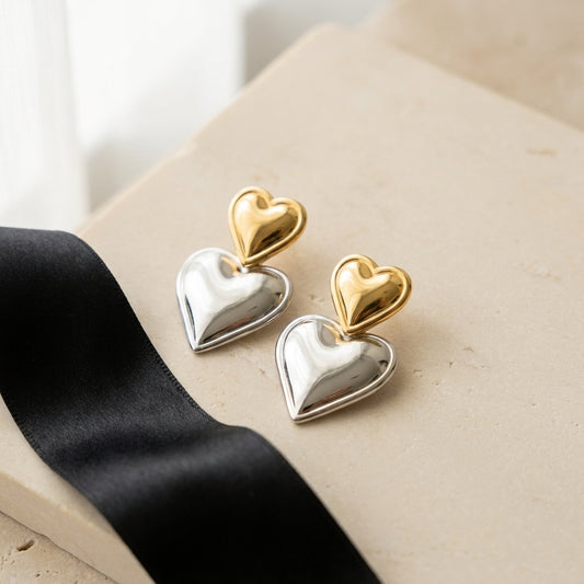Dual Heart Statement Earrings