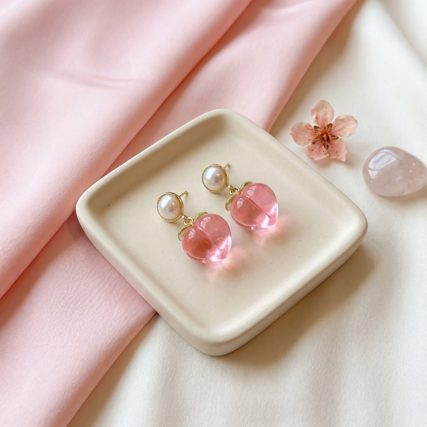 Blush Peach Pearl Drop Earrings
