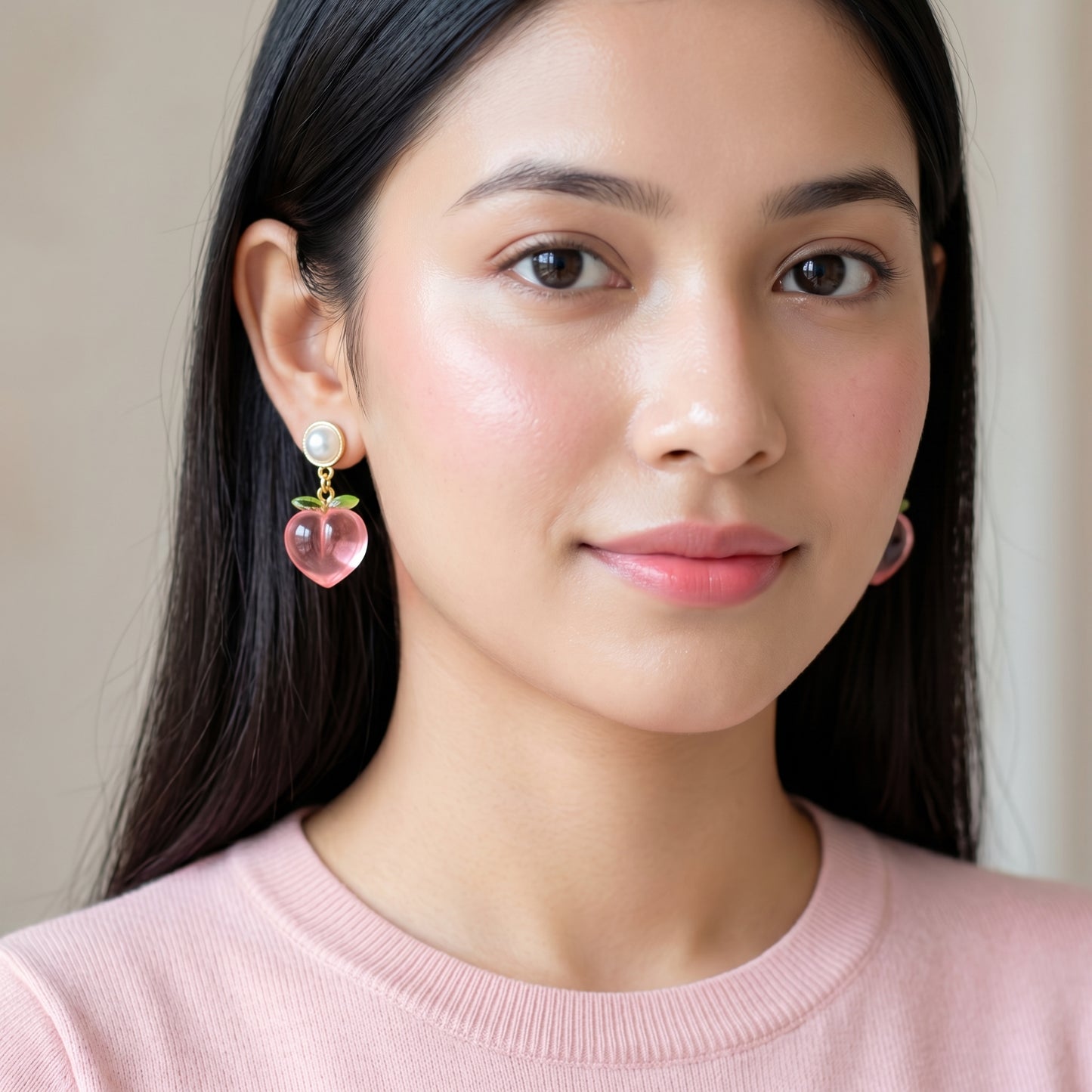 Blush Peach Pearl Drop Earrings
