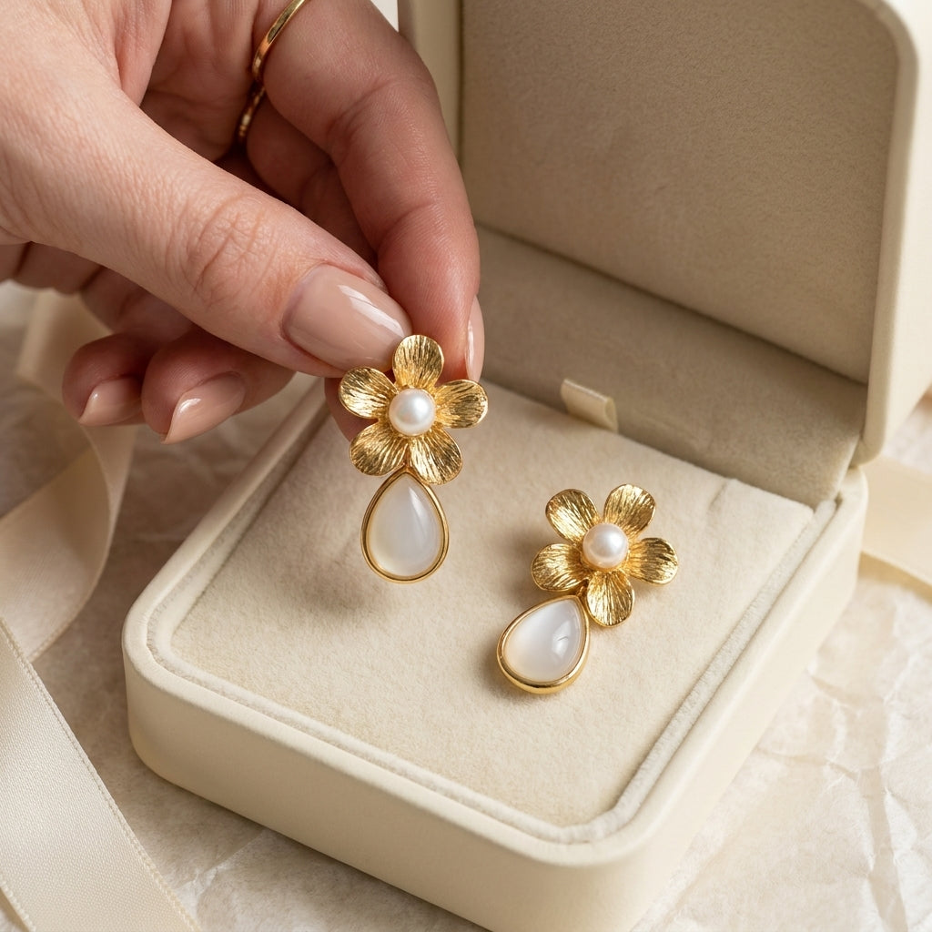 Pearl Petal Drop Earrings