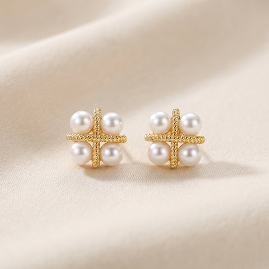 Pearl Grid Luxe Studs