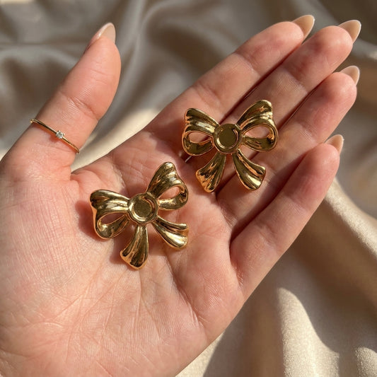 Golden Bow Statement Stud Earrings
