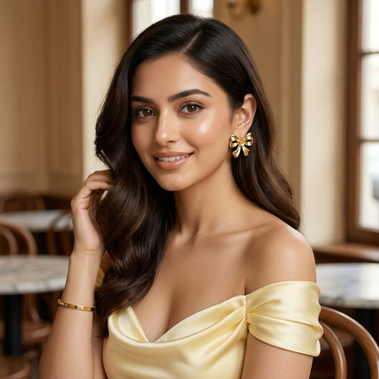 Golden Bow Statement Stud Earrings