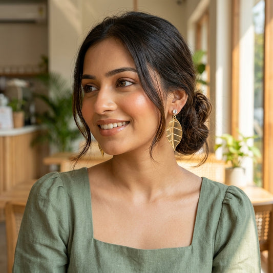 Golden Leaf Drop Earrings