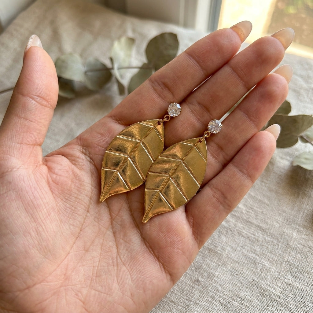 Golden Leaf Drop Earrings