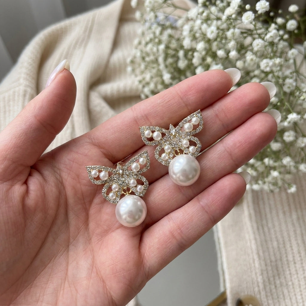 Pearl Butterfly Statement Earrings