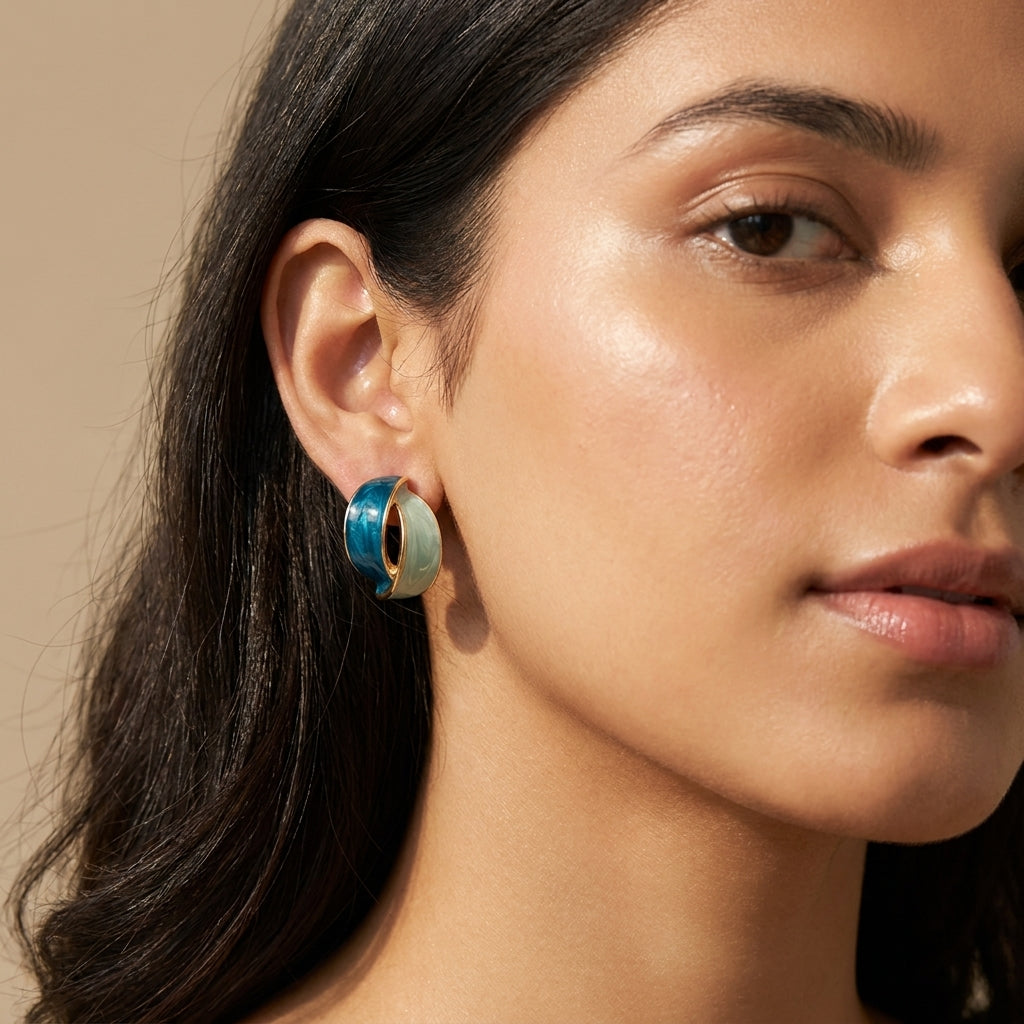 Ocean Dual Tone Hoop Earrings