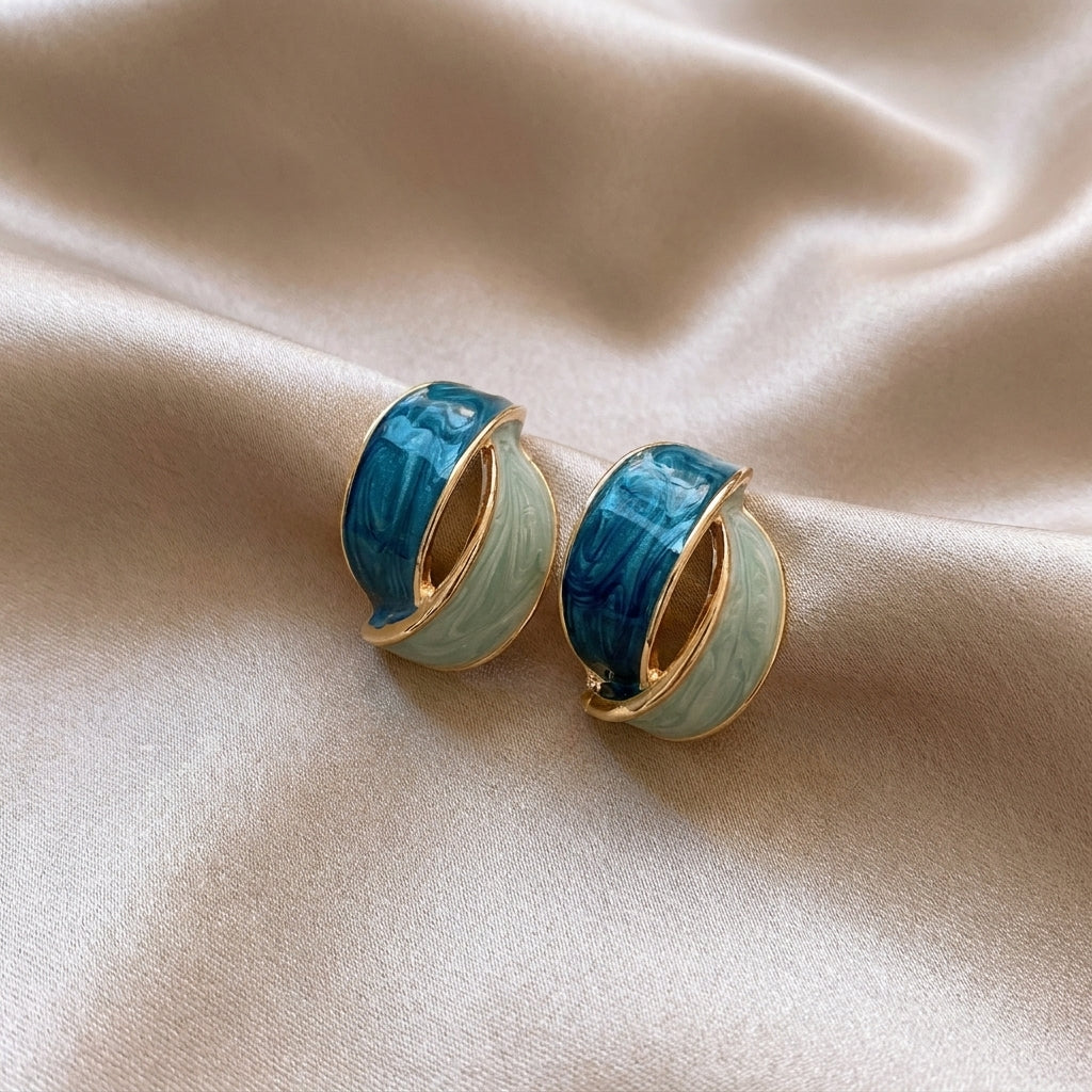 Ocean Dual Tone Hoop Earrings