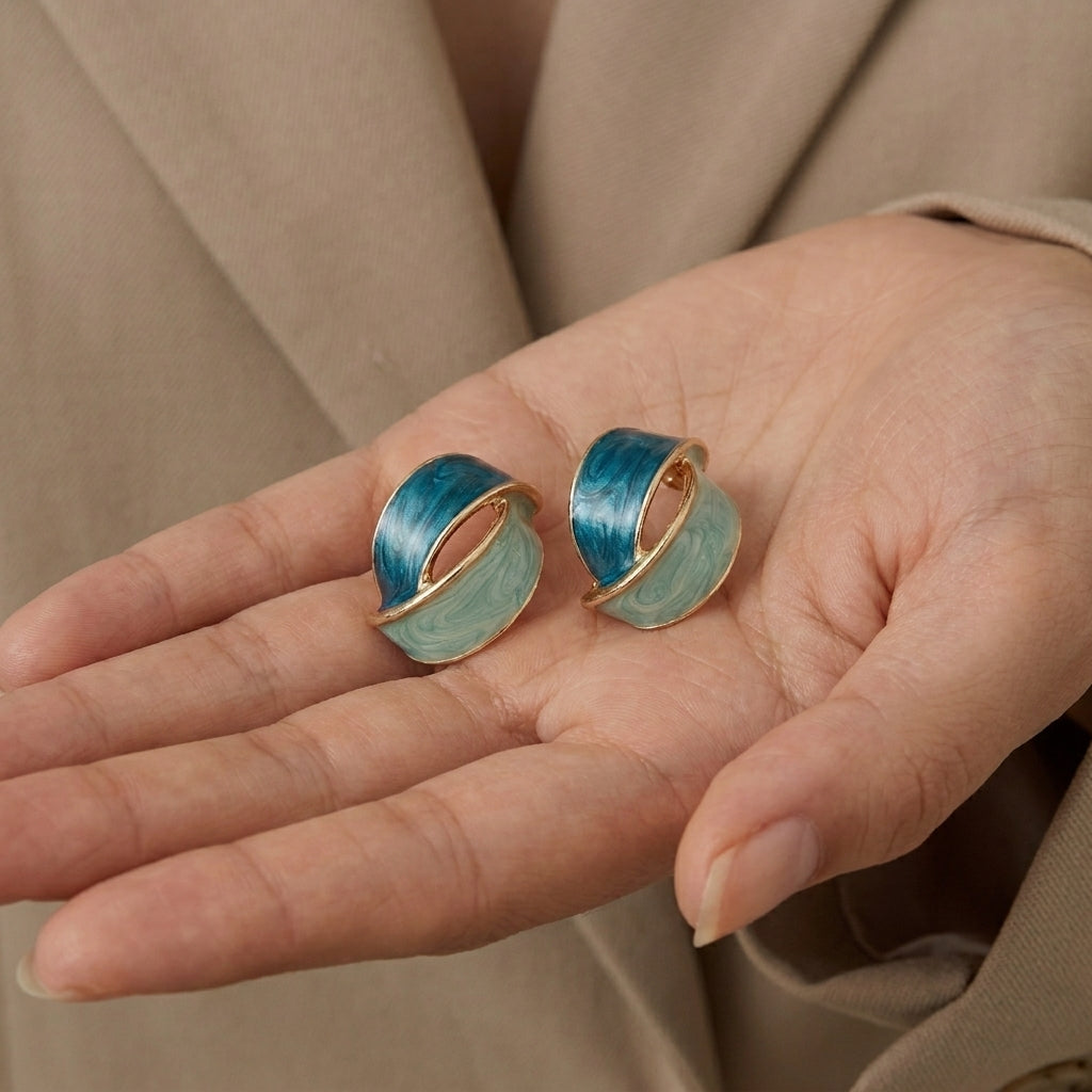 Ocean Dual Tone Hoop Earrings