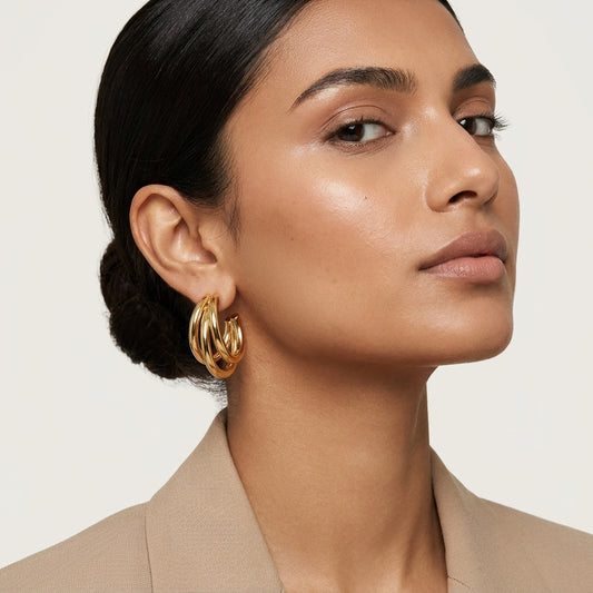 Golden Triple Hoop Earrings