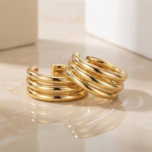 Golden Triple Hoop Earrings