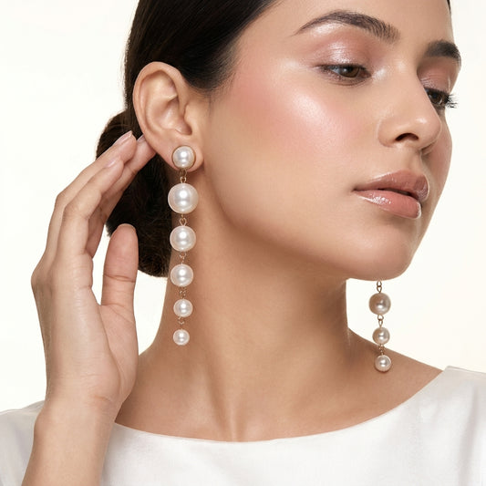 Golden Cascade Pearl Drop Earrings
