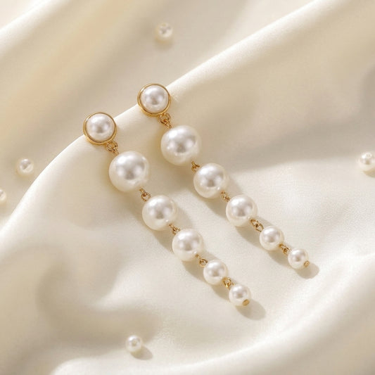 Golden Cascade Pearl Drop Earrings