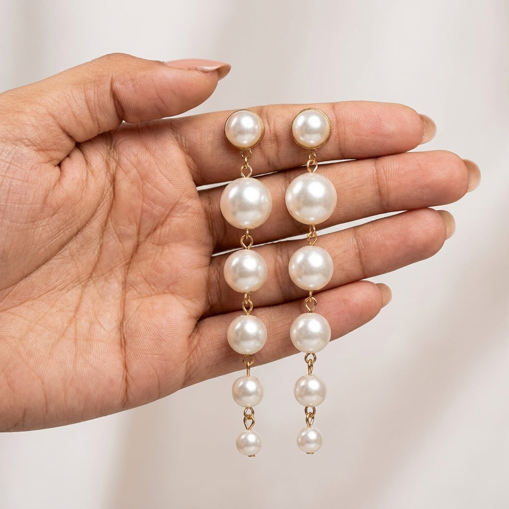 Golden Cascade Pearl Drop Earrings