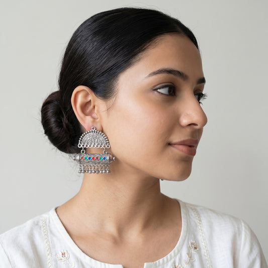 Multi Stone Jhumka Earrings