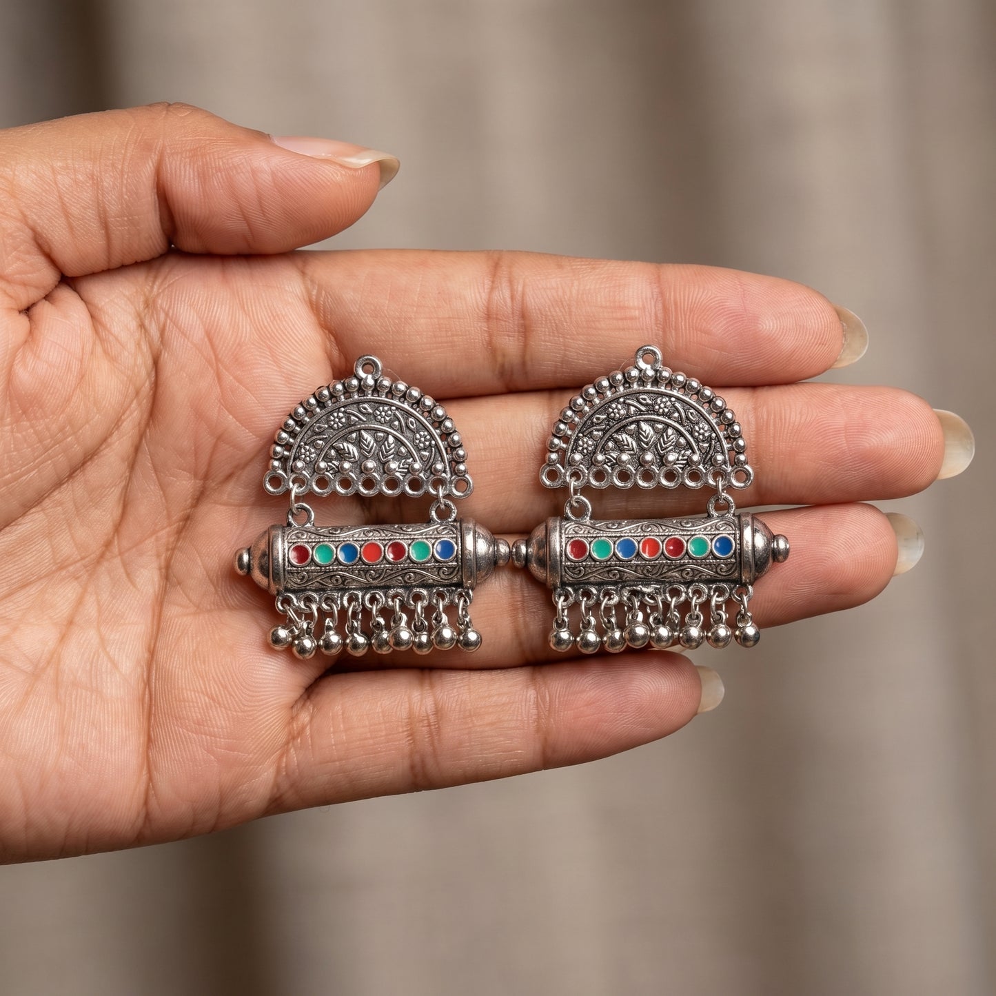 Multi Stone Jhumka Earrings