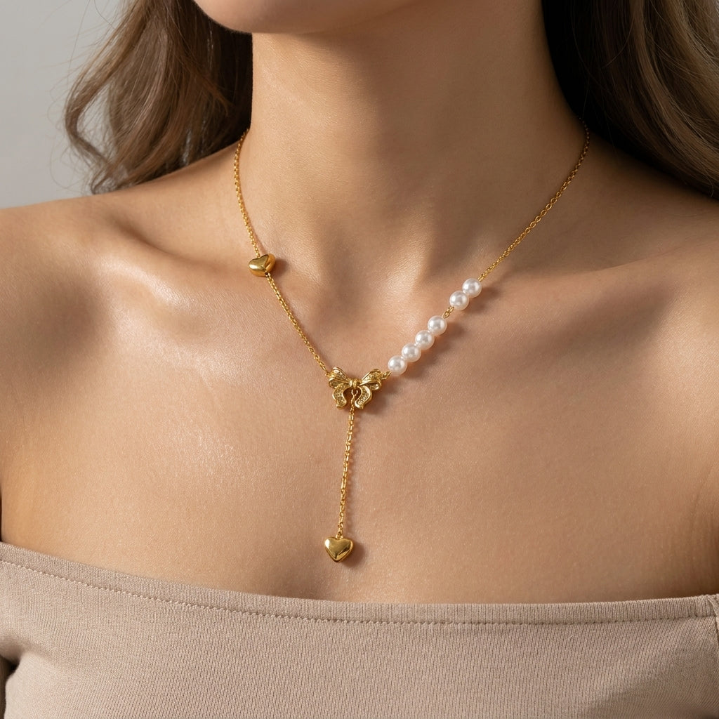 Pearl Heart Drop Necklace