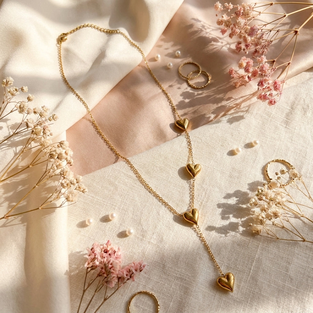 Golden Hearts Drop Necklace