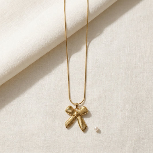 Golden Ribbon Pendant Necklace