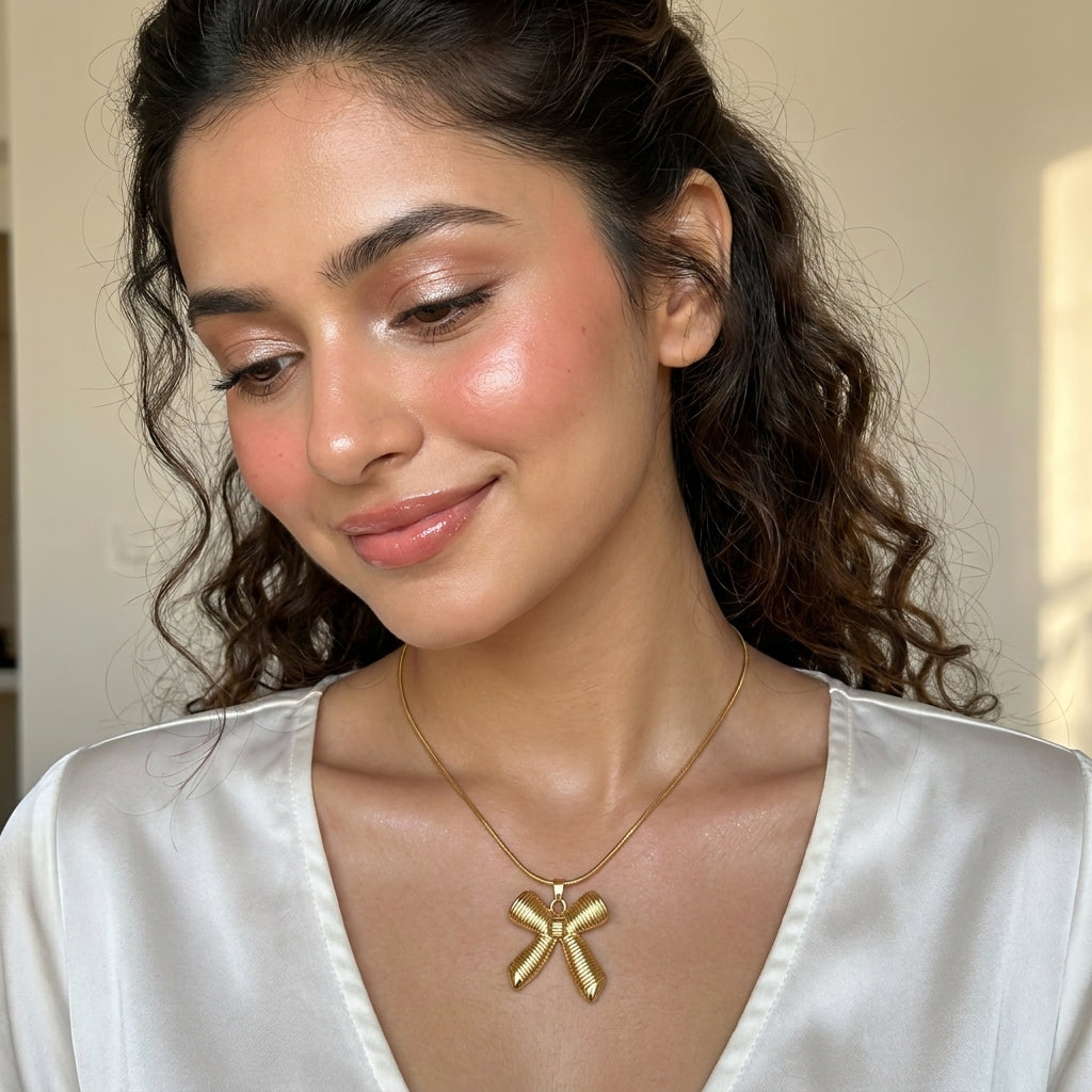 Golden Ribbon Pendant Necklace
