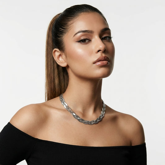 Silver Weave Statement Necklace