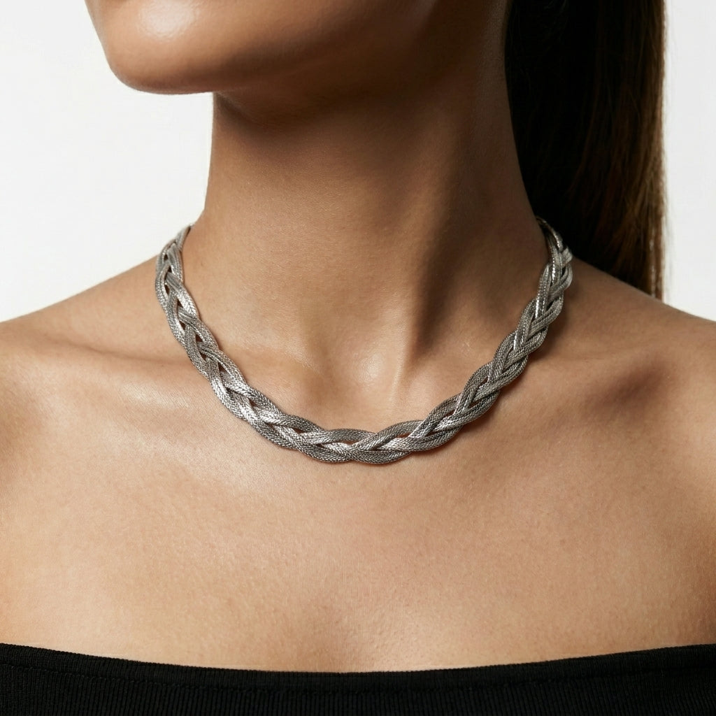 Silver Weave Statement Necklace