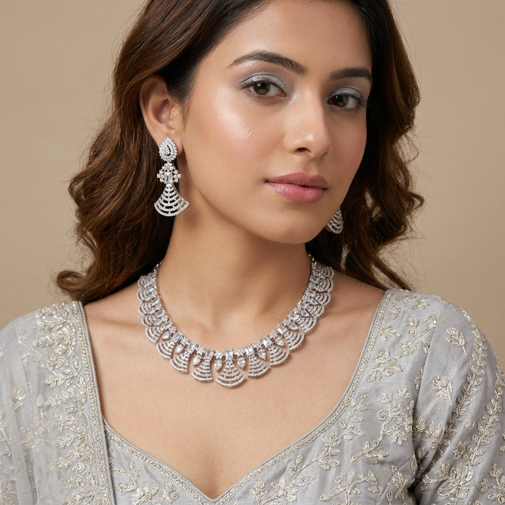 Silver Radiance Statement Necklace Set