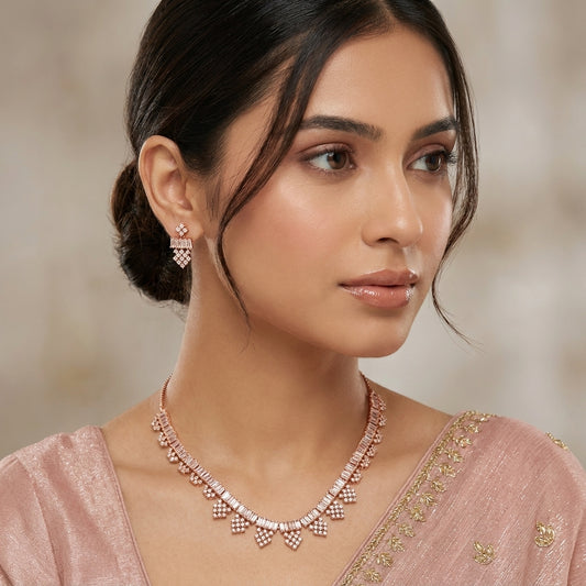 Rose Gold Crystal Charm Necklace Set