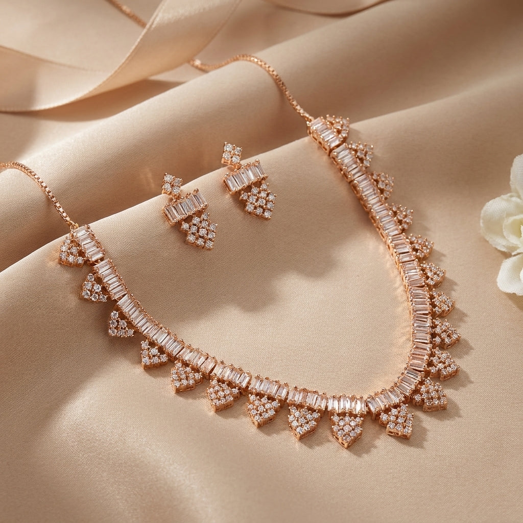 Rose Gold Crystal Charm Necklace Set