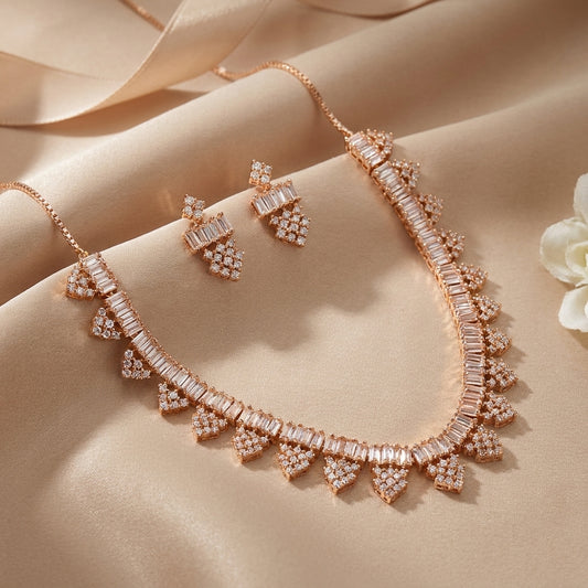 Rose Gold Crystal Charm Necklace Set