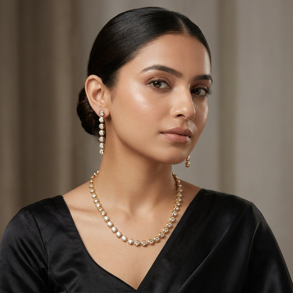 Golden Halo Crystal Necklace Set