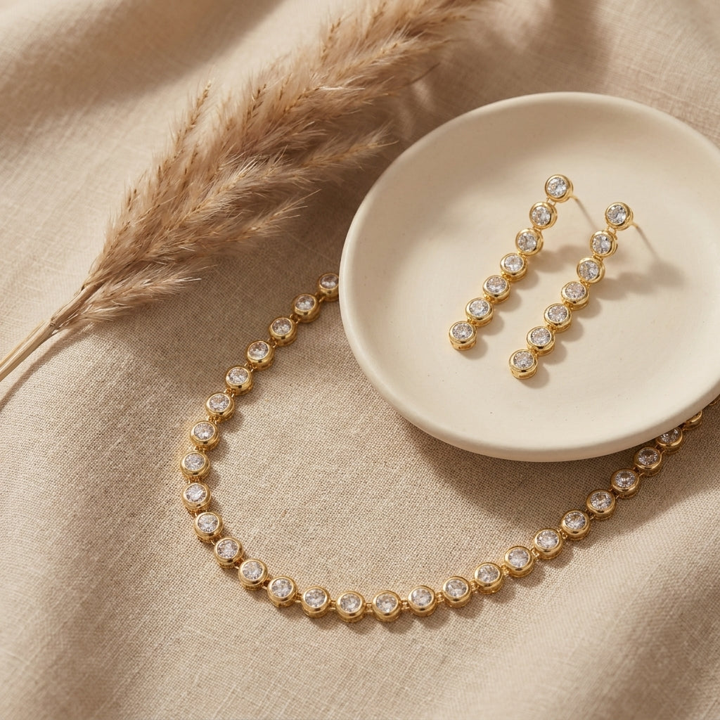 Golden Halo Crystal Necklace Set
