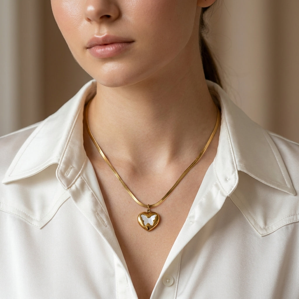 Butterfly Heart Pendant Necklace