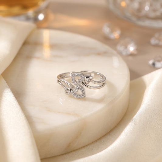Twin Heart Sparkle Ring