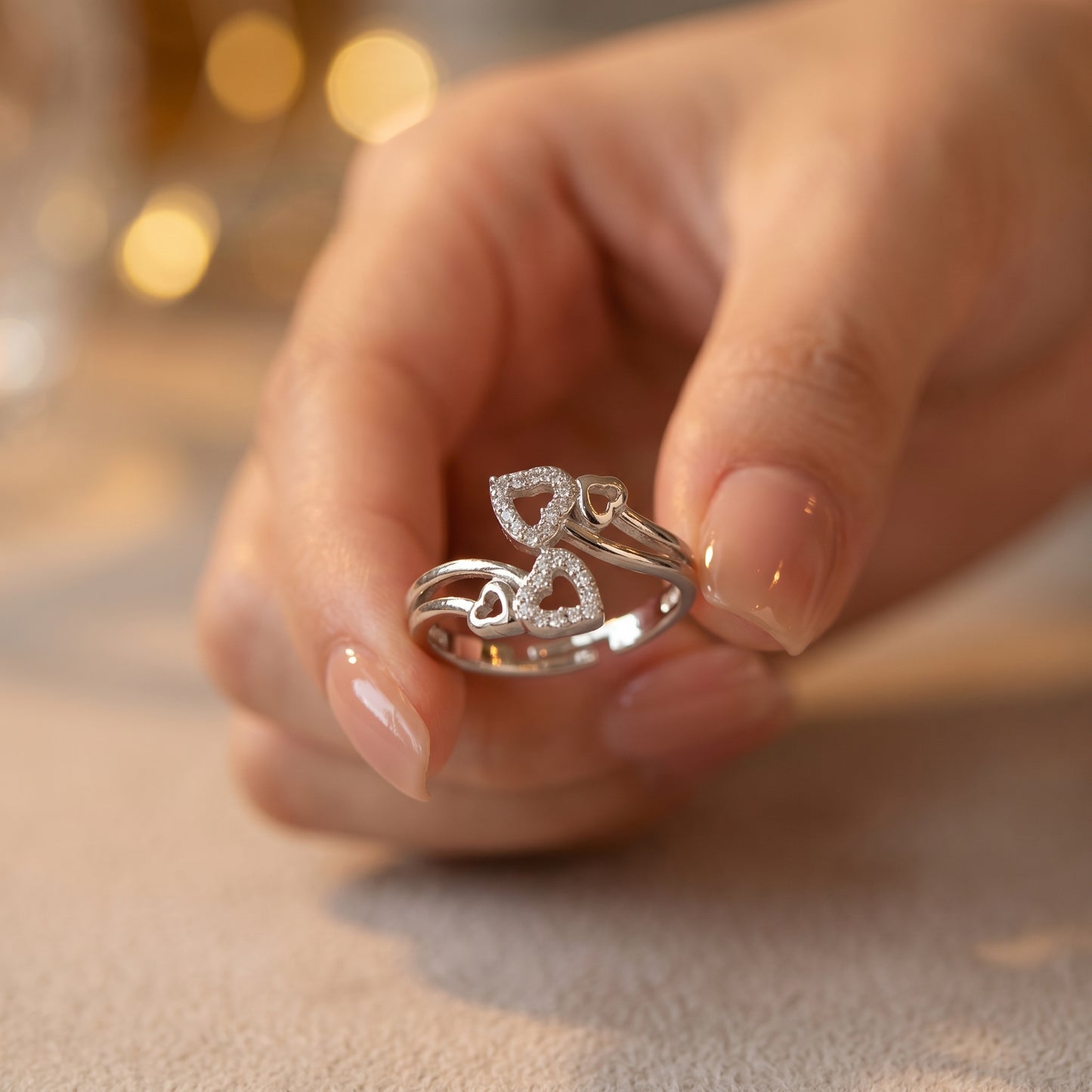 Twin Heart Sparkle Ring