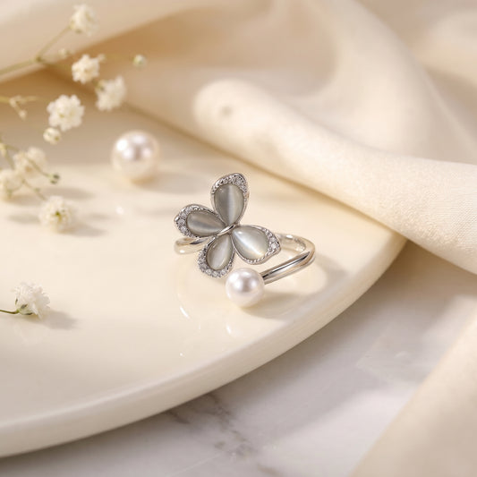 Pearl Bloom Butterfly Ring
