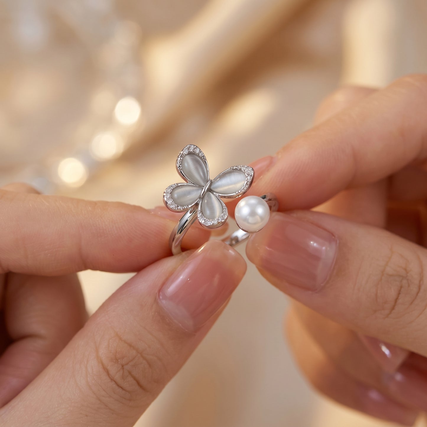 Pearl Bloom Butterfly Ring