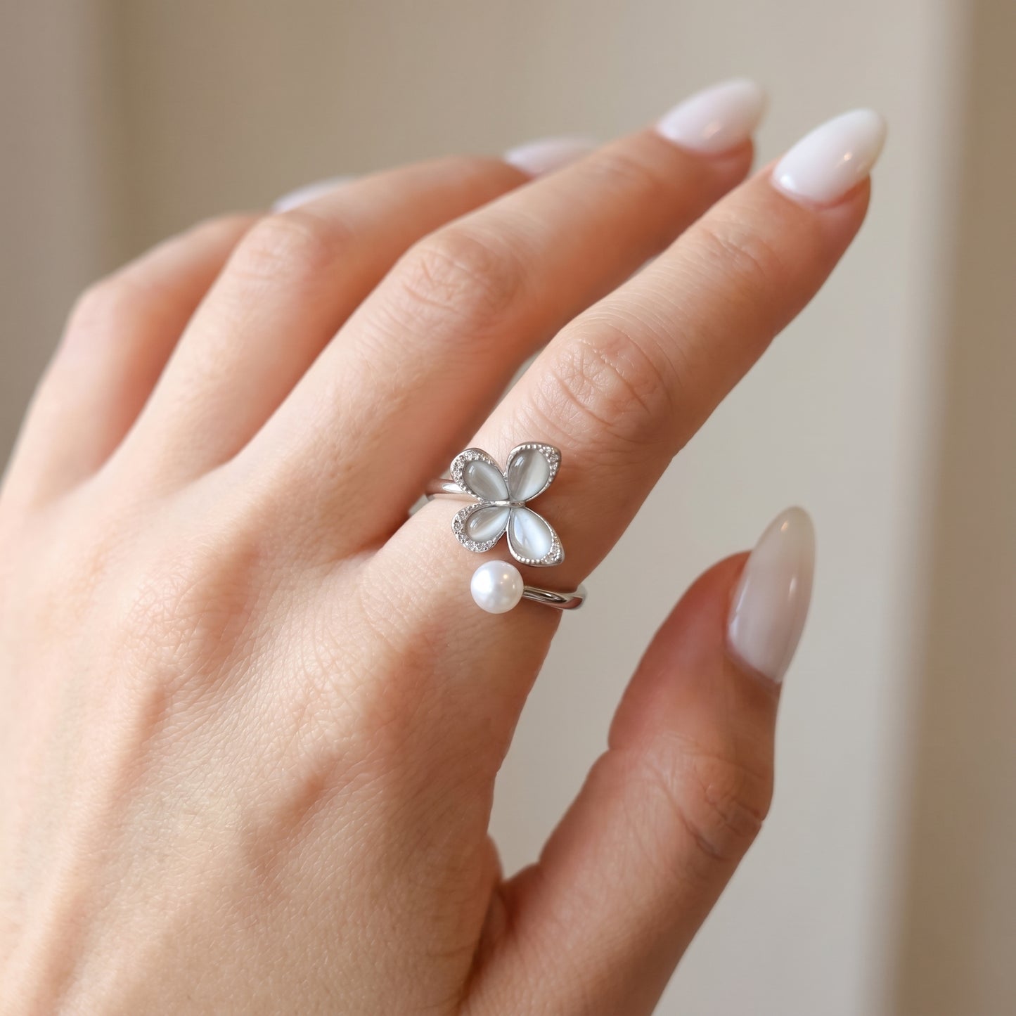 Pearl Bloom Butterfly Ring