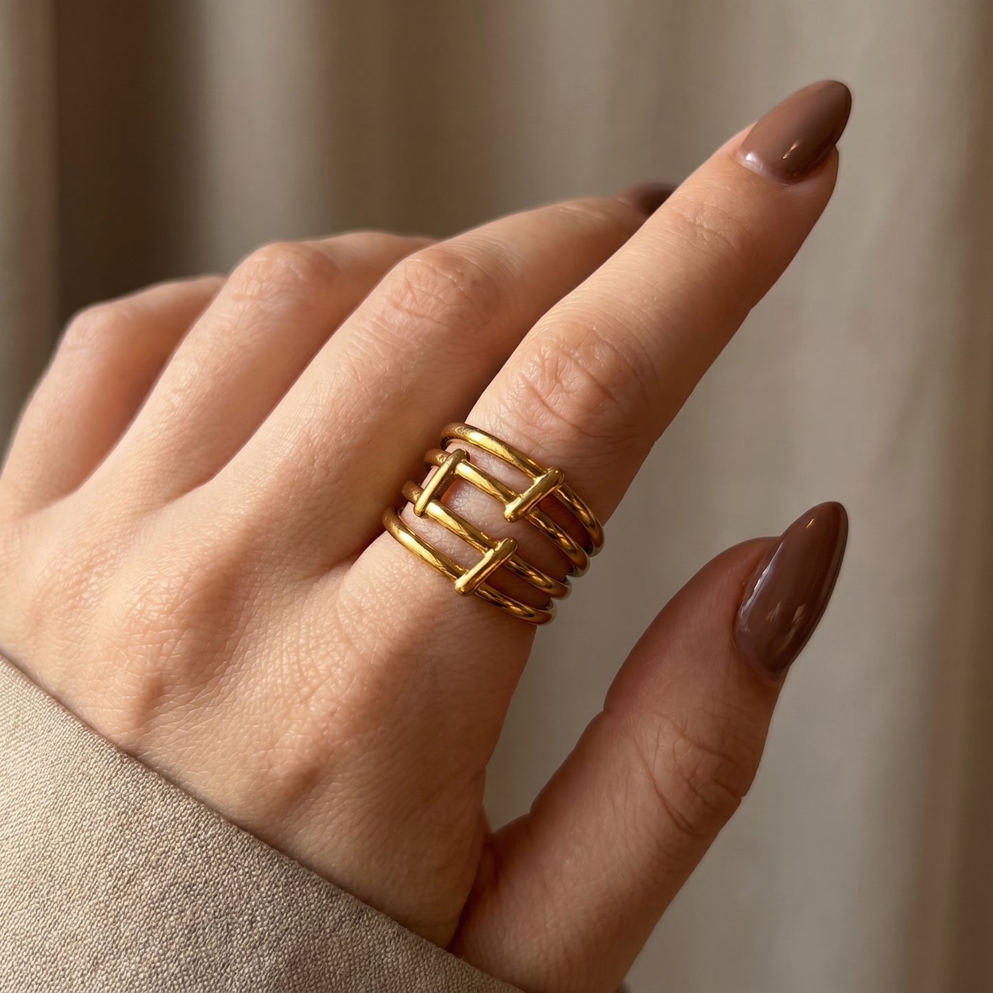 Golden Grid Statement Ring