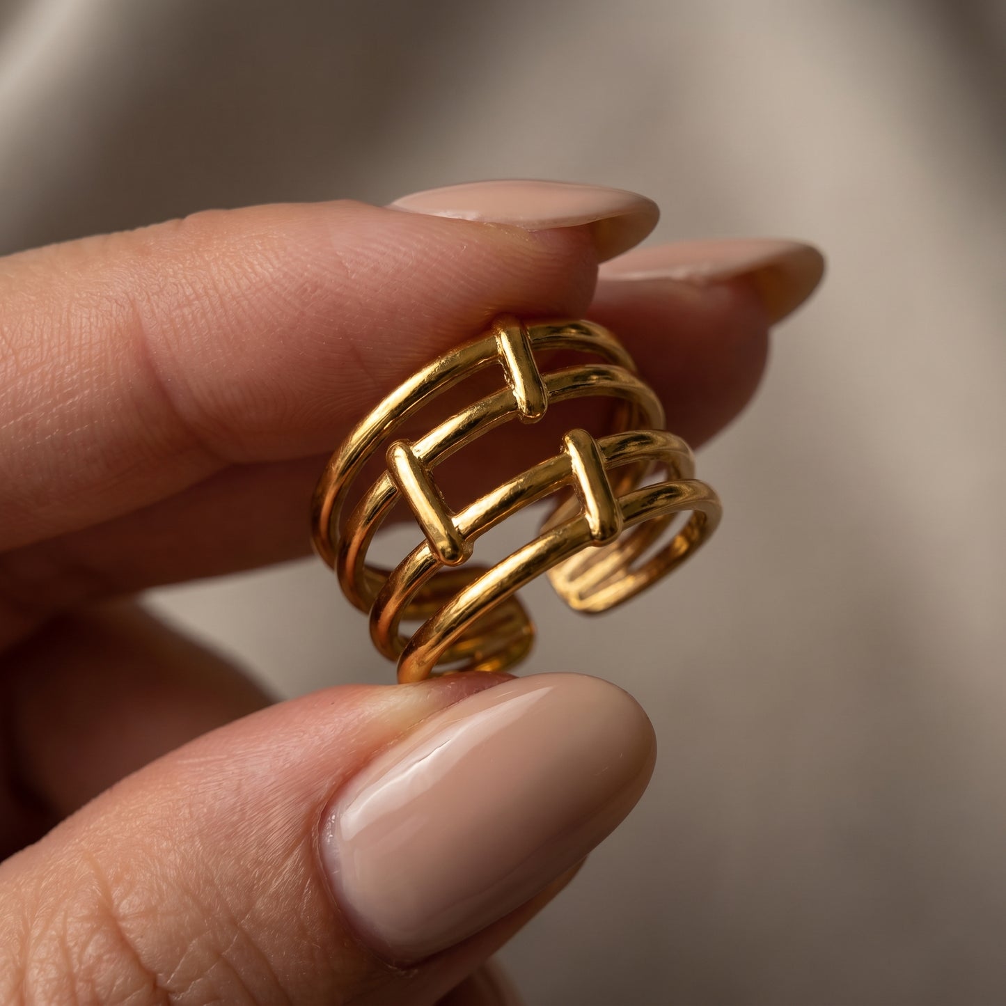 Golden Grid Statement Ring