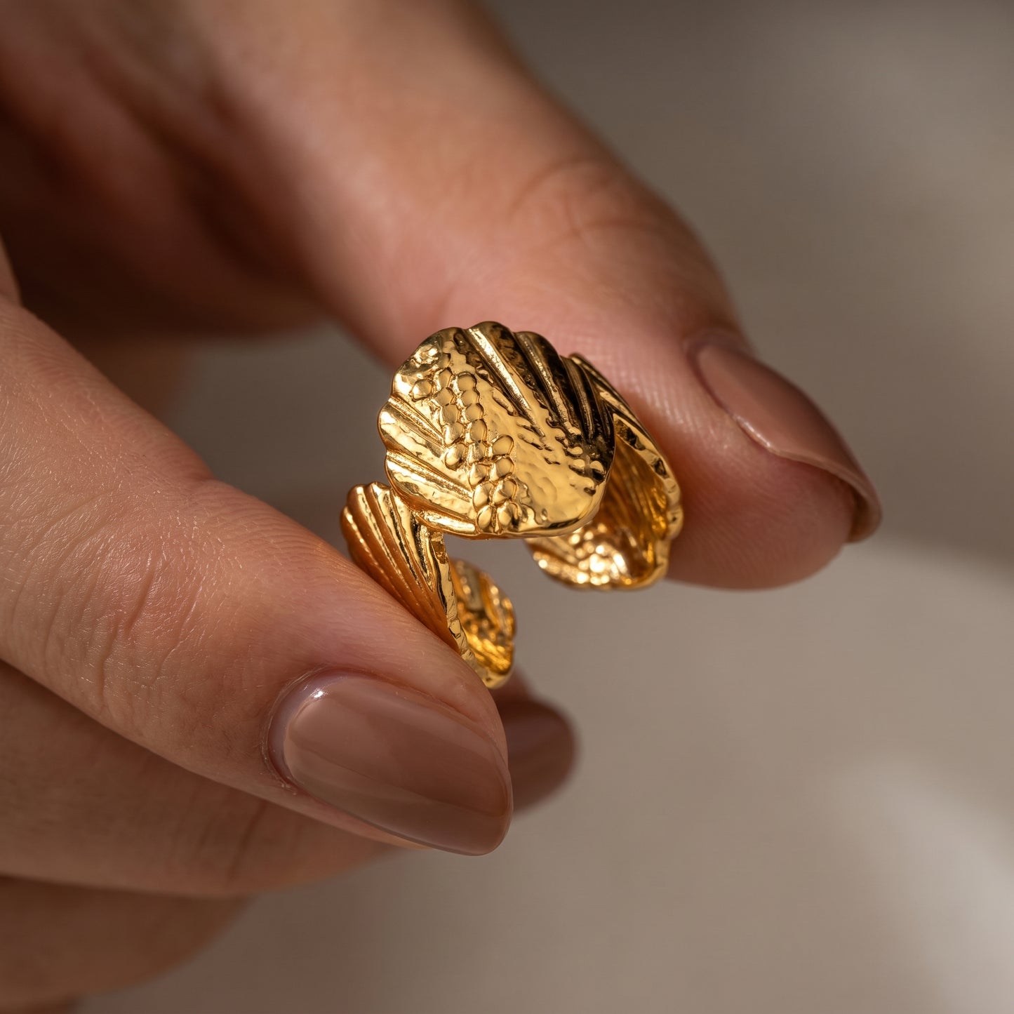 Golden Shell Statement Ring