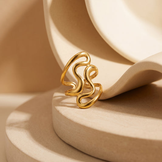 Golden Wave Sculpt Ring