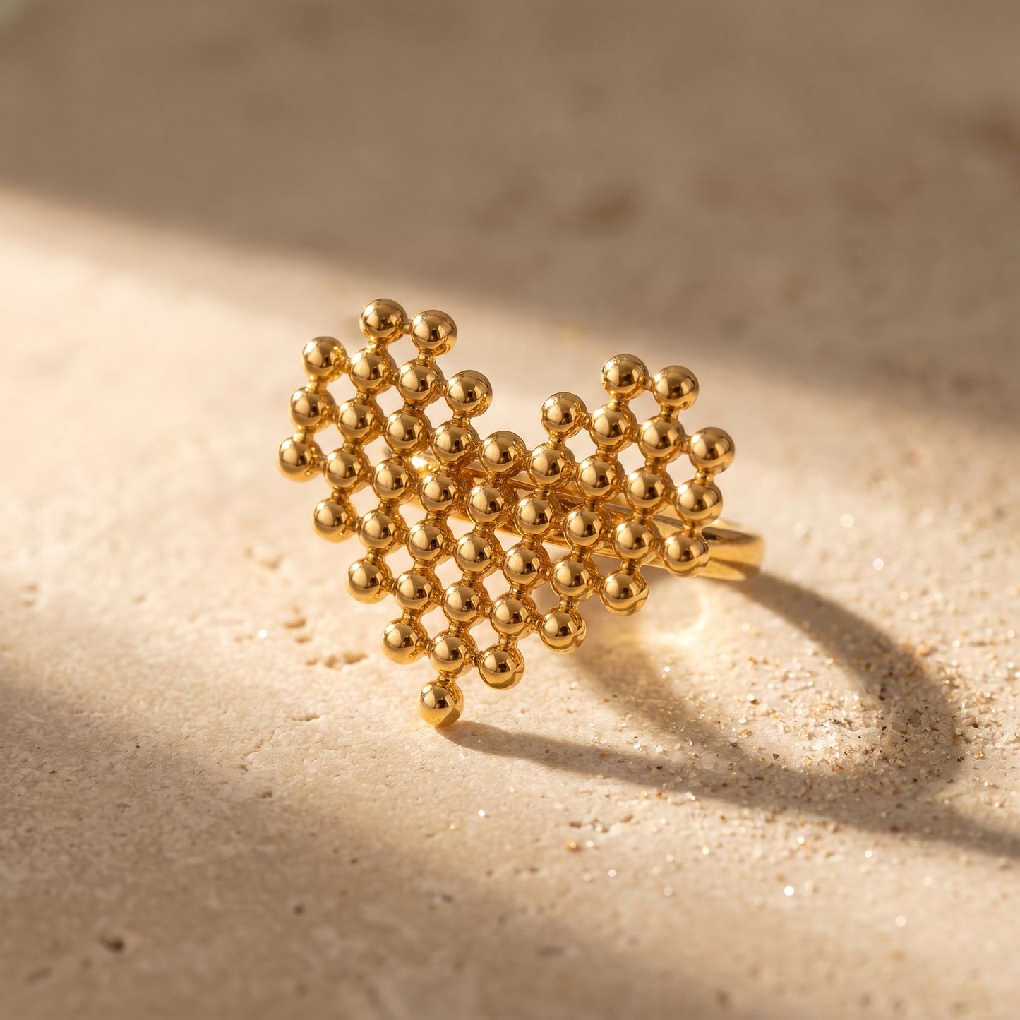 Golden Mesh Heart Ring