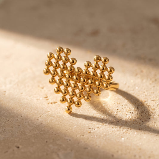 Golden Mesh Heart Ring