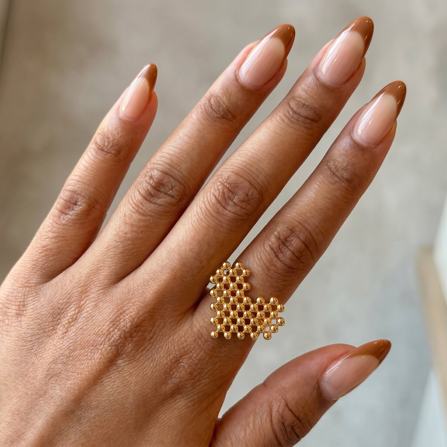 Golden Mesh Heart Ring