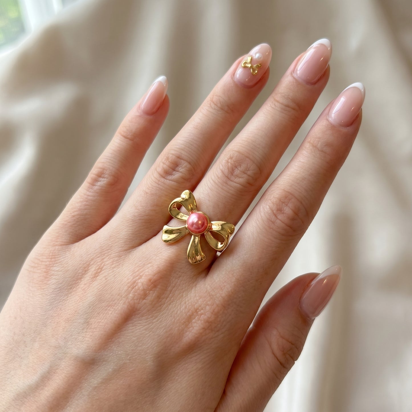 Blush Bow Pearl Ring