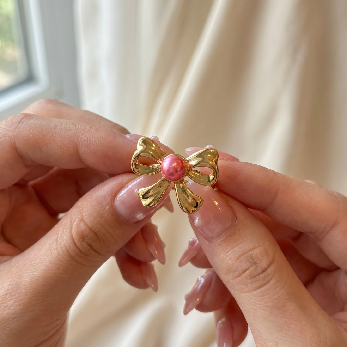 Blush Bow Pearl Ring