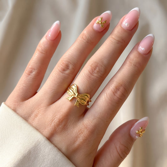 Golden Bow Charm Ring