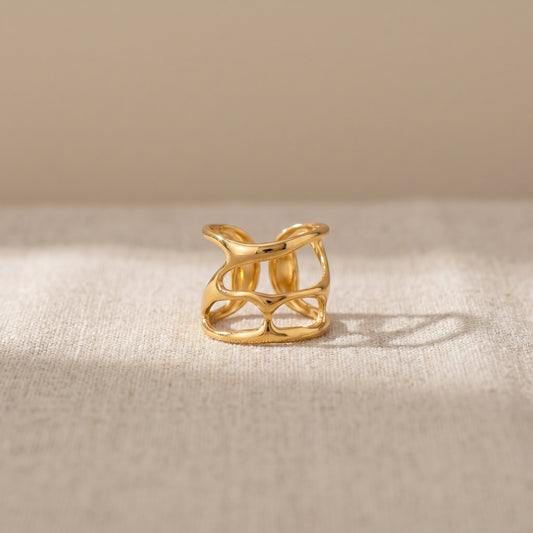Golden Abstract Flow Ring